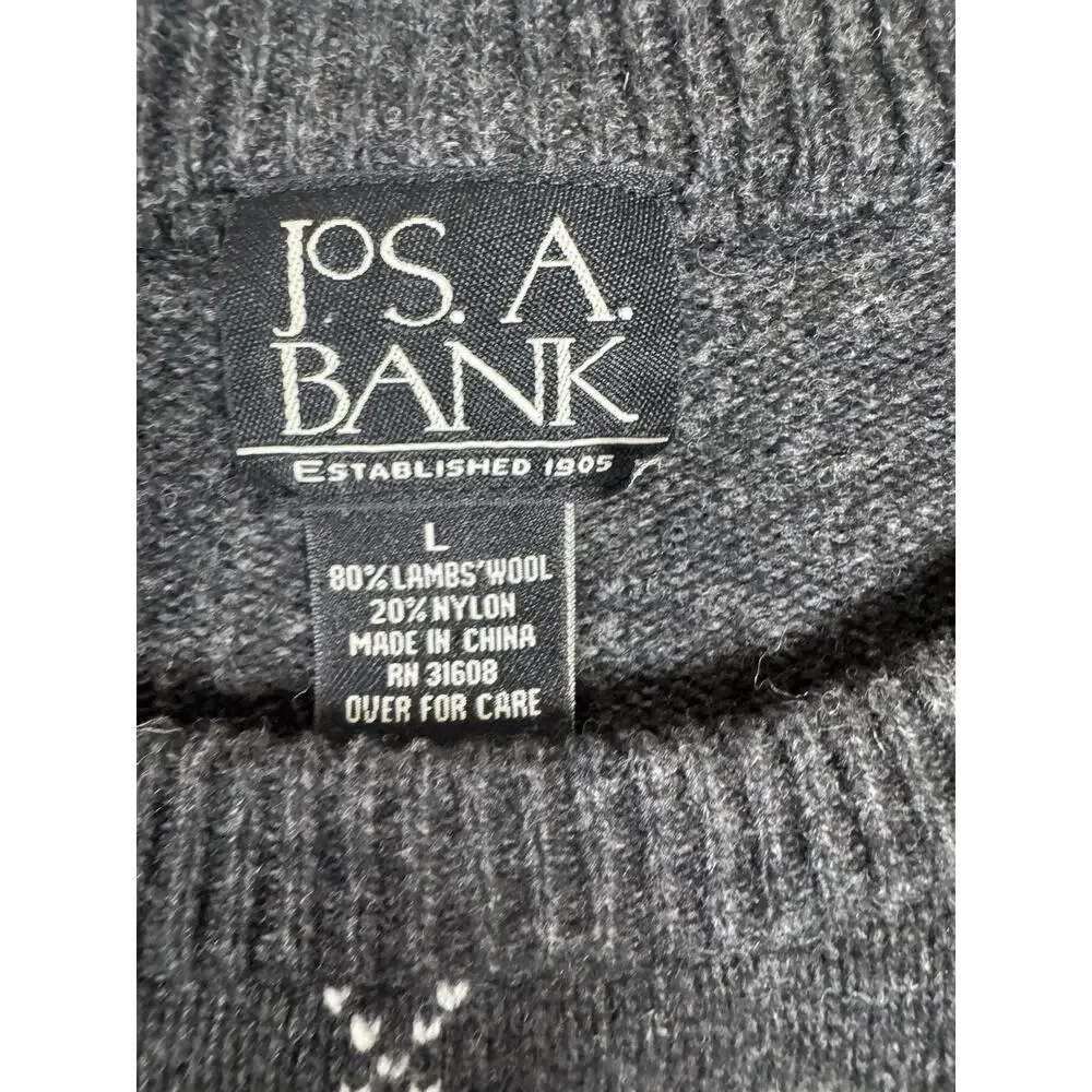 Jos A Bank Mens L Lambswool Blend Argyle Sweater Gray Red Crewneck